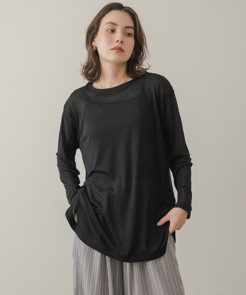 Bou Jeloud(ブージュルード)の「シアーカットプルオーバー(Tシャツ/カットソー・レディース・ブラウン/ブラック/オフホワイト/ブルー/オリーブ・FREE)」の12枚目の写真