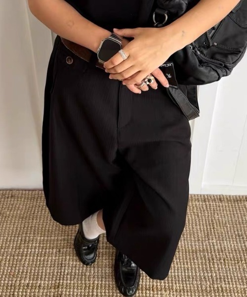 ampm(エーエムピーエム)の「ワイドパンツ ピンストライプ ガウチョパンツ ハイウエスト クロップドパンツ(その他パンツ・レディース・ブラック/グレー・S/M)」の6枚目の写真