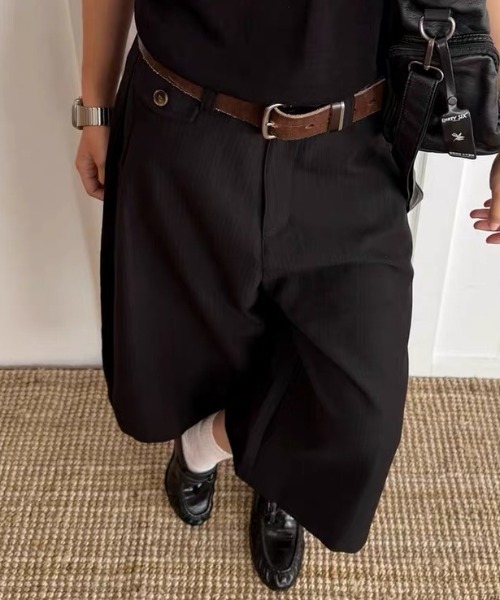 ampm(エーエムピーエム)の「ワイドパンツ ピンストライプ ガウチョパンツ ハイウエスト クロップドパンツ(その他パンツ・レディース・ブラック/グレー・S/M)」の7枚目の写真