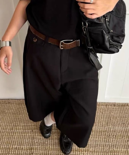 ampm(エーエムピーエム)の「ワイドパンツ ピンストライプ ガウチョパンツ ハイウエスト クロップドパンツ(その他パンツ・レディース・ブラック/グレー・S/M)」の8枚目の写真