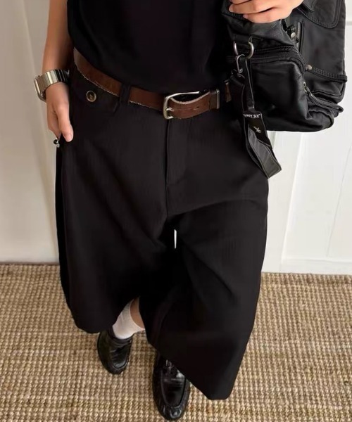 ampm(エーエムピーエム)の「ワイドパンツ ピンストライプ ガウチョパンツ ハイウエスト クロップドパンツ(その他パンツ・レディース・ブラック/グレー・S/M)」の9枚目の写真