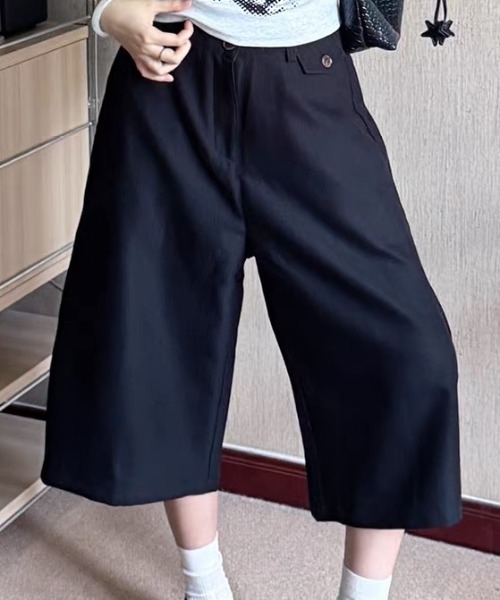 ampm(エーエムピーエム)の「ワイドパンツ ピンストライプ ガウチョパンツ ハイウエスト クロップドパンツ(その他パンツ・レディース・ブラック/グレー・S/M)」の5枚目の写真