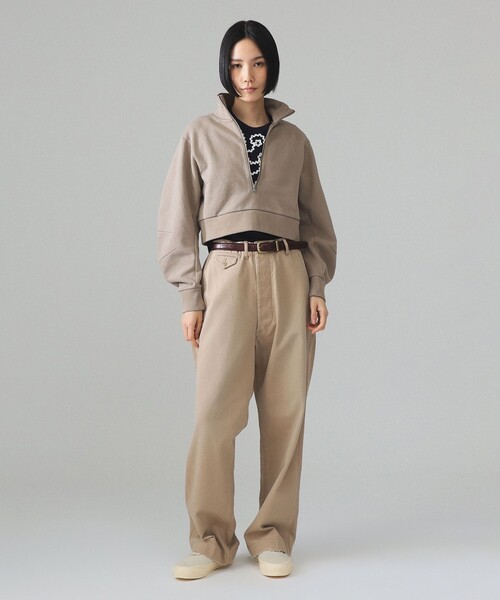 BEAMS BOY(ビームスボーイ)の「maturely / ロング ジップ スタンド オーガニック コットン(スウェット・レディース・ライトブラウン/ネイビー・0/1)」の3枚目の写真
