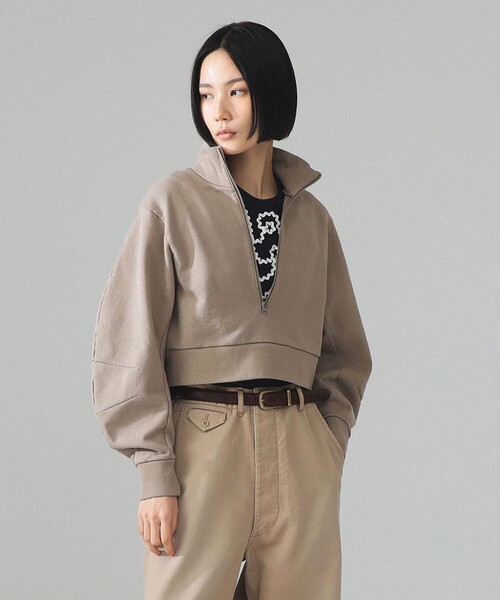 BEAMS BOY(ビームスボーイ)の「maturely / ロング ジップ スタンド オーガニック コットン(スウェット・レディース・ライトブラウン/ネイビー・0/1)」の6枚目の写真