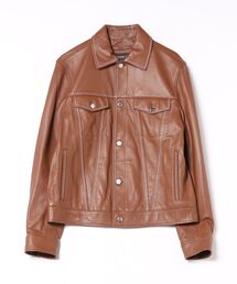トップステッチ レザー トラッカー ジャケット