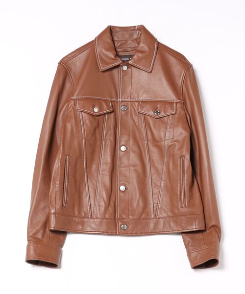 MICHAEL KORS(マイケルコース)の「トップステッチ レザー トラッカー ジャケット(その他アウター・メンズ・ブラウン系・L/M)」の1枚目の写真