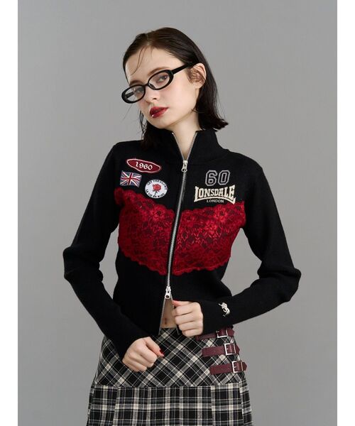 jouetie（ジュエティ）の「【LONSDALE×jouetie】ZIPニットカーデ（カーディガン/ボレロ・レディース・グレー/ブラック/ネイビー・FREE）」の2枚目の写真