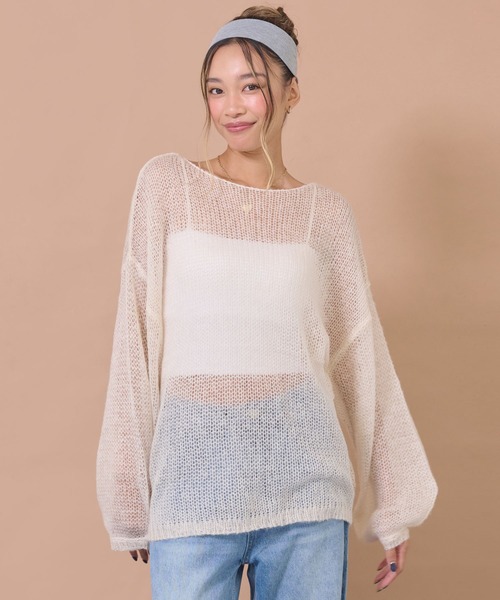 anap mimpi(アナップミンピ)の「シアーニットトップス(ニット/セーター・レディース・ライトブルー/アイボリー/ダークグレー・F)」の1枚目の写真
