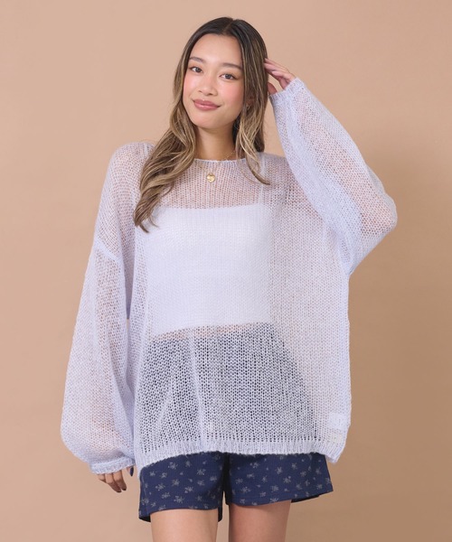 anap mimpi(アナップミンピ)の「シアーニットトップス(ニット/セーター・レディース・ライトブルー/アイボリー/ダークグレー・F)」の3枚目の写真