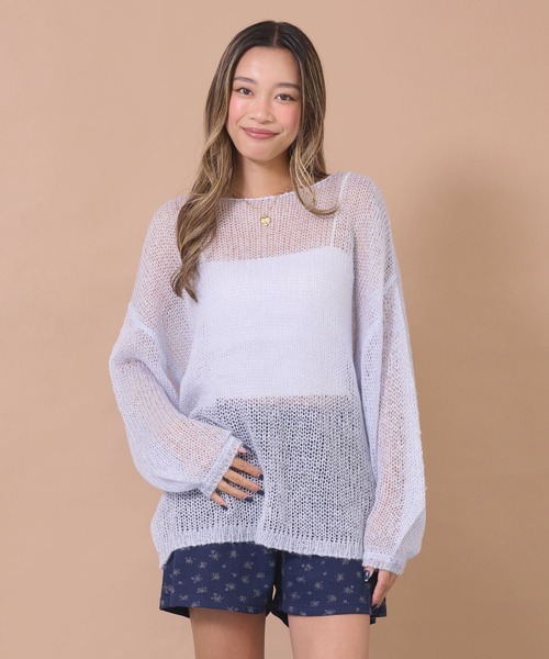 anap mimpi(アナップミンピ)の「シアーニットトップス(ニット/セーター・レディース・ライトブルー/アイボリー/ダークグレー・F)」の4枚目の写真