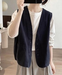 Vネックフロントボタンノースリーブベスト