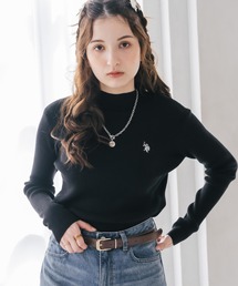 U.S. POLO ASSN. ユーエスポロアッスン W's ワンポイントロゴ刺繍リブハイネック長袖ニット