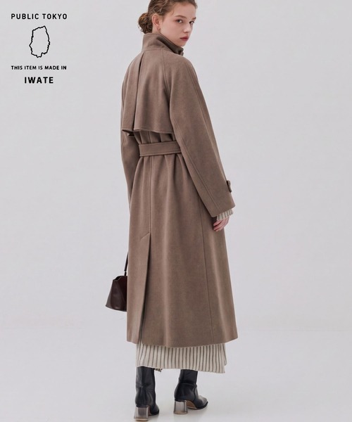 PUBLIC TOKYO（パブリックトウキョウ）の「【ZOZO限定先行発売】【日本製】新型wool100 3wayロングコート/ウール100％コート/ロングコート/オフィスカジュアル/オケージョン/保温/撥水/静電気防止/ウール100%/冬服/通勤/オンライン限定（ステンカラーコート・レディース・ブラック/ベージュ/ブラウン・1/2）」の3枚目の写真