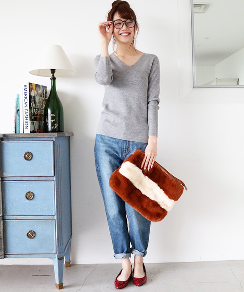 N.（N. Natural Beauty Basic）（エヌエヌナチュラルビューティーベーシック）の「ウールベーシックVネックニット（ニット/セーター・レディース・ホワイト/レッド/ベージュ/イエロー/ネイビー/グレー・MEDIUM）」の7枚目の写真