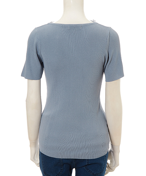 Color（カラー）の「Vネックレースリブニット（ニット/セーター・レディース・ブラック/サックスブルー/スモークピンク/ベージュ/ホワイト・MEDIUM）」の13枚目の写真