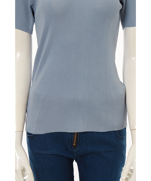 Color（カラー）の「Vネックレースリブニット（ニット/セーター・レディース・ブラック/サックスブルー/スモークピンク/ベージュ/ホワイト・MEDIUM）」の15枚目の写真