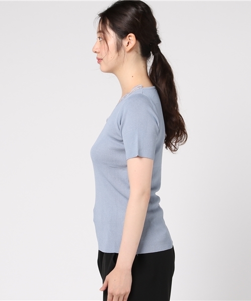 Color（カラー）の「Vネックレースリブニット（ニット/セーター・レディース・ブラック/サックスブルー/スモークピンク/ベージュ/ホワイト・MEDIUM）」の7枚目の写真