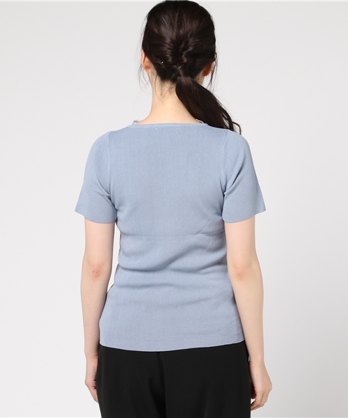 Color（カラー）の「Vネックレースリブニット（ニット/セーター・レディース・ブラック/サックスブルー/スモークピンク/ベージュ/ホワイト・MEDIUM）」の8枚目の写真