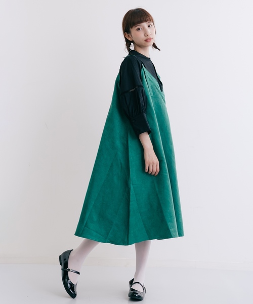 MERLOT(メルロー)の「スウェード調肩ストラップジャンパースカート7147(ジャンパースカート・レディース・ブラック/キャメル/グリーン/パープル・FREE)」の1枚目の写真