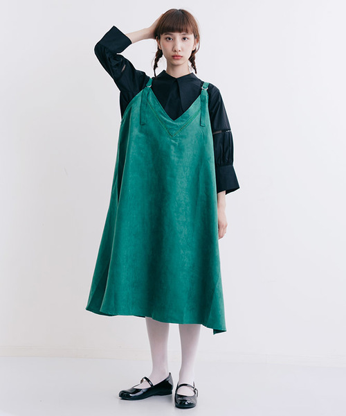 MERLOT(メルロー)の「スウェード調肩ストラップジャンパースカート7147(ジャンパースカート・レディース・ブラック/キャメル/グリーン/パープル・FREE)」の9枚目の写真