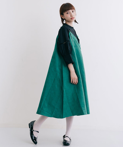 MERLOT(メルロー)の「スウェード調肩ストラップジャンパースカート7147(ジャンパースカート・レディース・ブラック/キャメル/グリーン/パープル・FREE)」の6枚目の写真