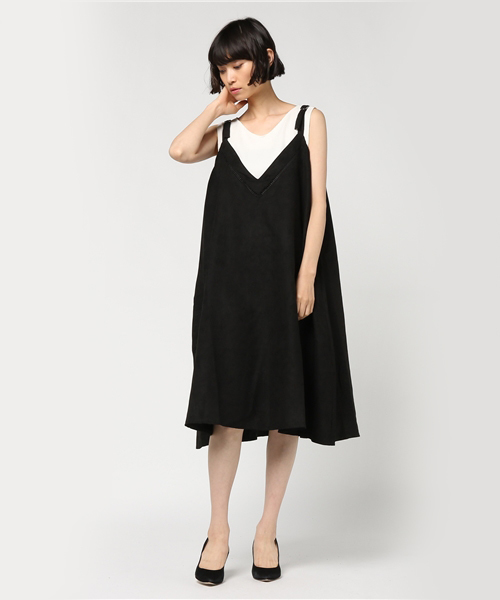 MERLOT(メルロー)の「スウェード調肩ストラップジャンパースカート7147(ジャンパースカート・レディース・ブラック/キャメル/グリーン/パープル・FREE)」の18枚目の写真