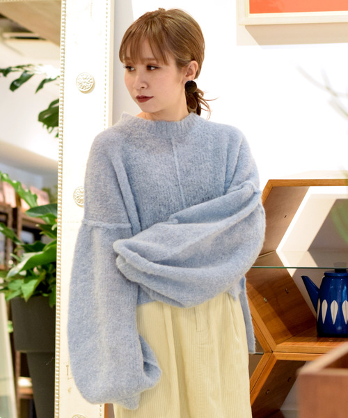 【24AW】リヴドロワ アルパカ混　洗える ブークレボリュームニット ブルー 美品✨リヴドロワ 24AW アルパカ混 洗える ブークレボリュームニット F