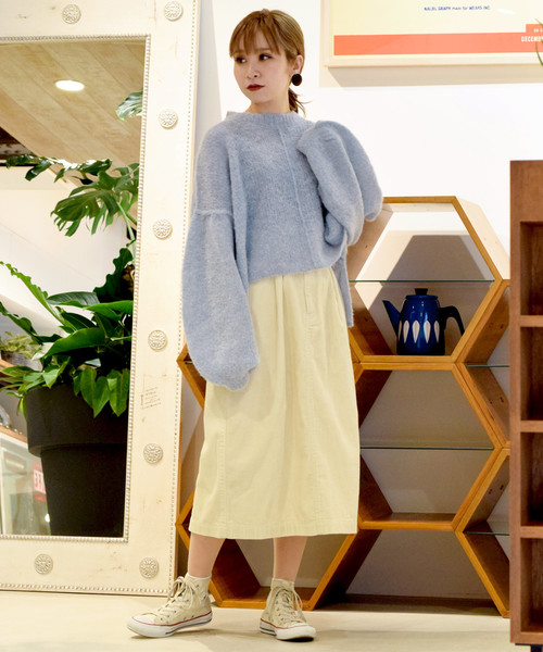 【24AW】リヴドロワ アルパカ混　洗える ブークレボリュームニット ブルー w closet（ダブルクローゼット）の「アルパカ混ブークレニットプル