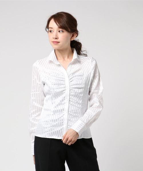 NARACAMICIE（ナラカミーチェ）の「サテンストライプスタンドカラー長袖シャツ（シャツ/ブラウス・レディース・ホワイト/ネイビー・SMALL/MEDIUM/LARGE）」の5枚目の写真