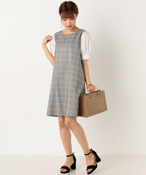 archives（アルシーヴ）の「チェックAラインワンピース（ワンピース・レディース・グレー/ブラウン・MEDIUM）」の2枚目の写真