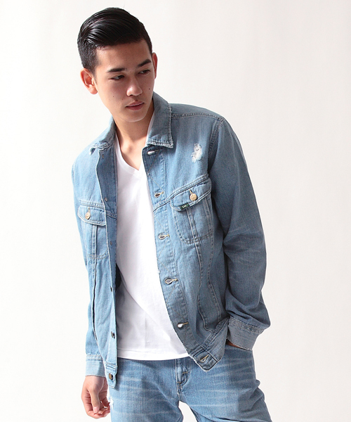 MONKEY TIME（モンキータイム）の「＜MT×LEE＞∴ デニム ライダース クラッシュ◆§（デニムジャケット・メンズ・ターコイズブルー・36/38/40）」の2枚目の写真