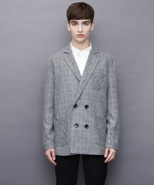 グレー チェック柄 ダブルブレストジャケット セットアップ可】ループ
