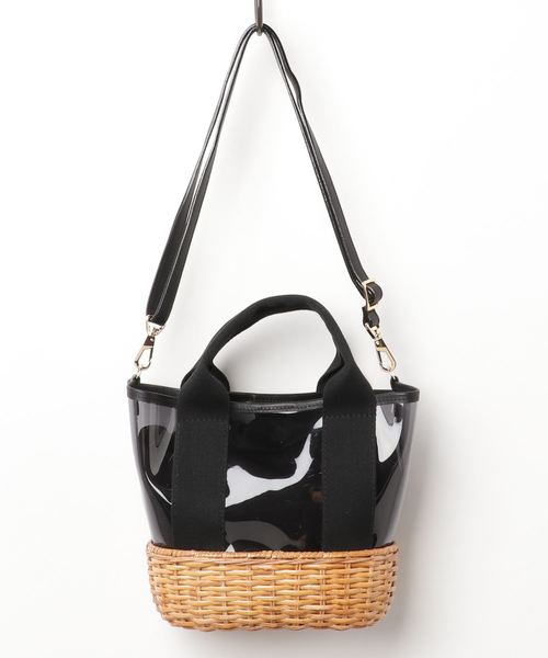 VIOLAd'ORO(ヴィオラドーロ)の「【VIOLAd'ORO】PVCx ラタンショルダー V-8241(ショルダーバッグ・レディース・ブラック/キャメル・FREE)」の2枚目の写真