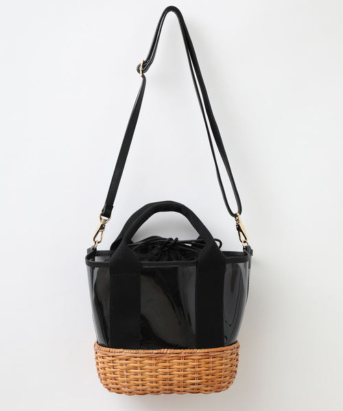 VIOLAd'ORO(ヴィオラドーロ)の「【VIOLAd'ORO】PVCx ラタンショルダー V-8241(ショルダーバッグ・レディース・ブラック/キャメル・FREE)」の3枚目の写真