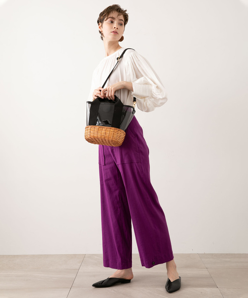 VIOLAd'ORO(ヴィオラドーロ)の「【VIOLAd'ORO】PVCx ラタンショルダー V-8241(ショルダーバッグ・レディース・ブラック/キャメル・FREE)」の16枚目の写真