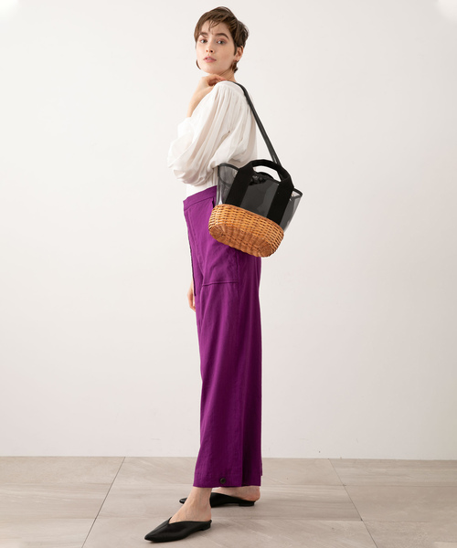 VIOLAd'ORO(ヴィオラドーロ)の「【VIOLAd'ORO】PVCx ラタンショルダー V-8241(ショルダーバッグ・レディース・ブラック/キャメル・FREE)」の18枚目の写真