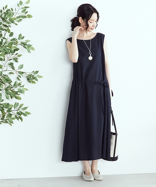 ONIGIRI（オニギリ）の「《リネン》 ノースリーブ ワンピース アッパッパ（ワンピース・レディース・ネイビー/アイボリー/マスタード・MEDIUM/LARGE）」の19枚目の写真