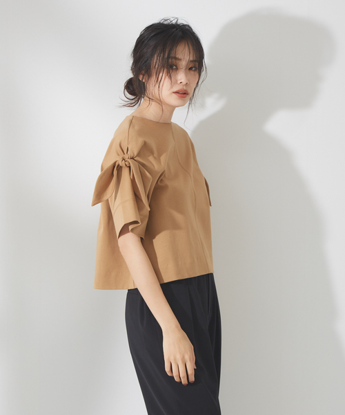 qualite(カリテ)の「リボン切り替え2WAYカットソー(Tシャツ/カットソー・レディース・グレー/オフホワイト/オレンジ系その他・フリー)」の3枚目の写真