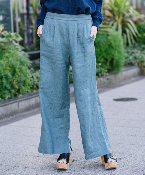 Munich(ミューニック)の「フレンチリネンキャンバス スリットフレアパンツ(その他パンツ・レディース・ブラック/ナチュラル/グレイッシュブルー/ダークオレンジ・S/M/XS)」の3枚目の写真