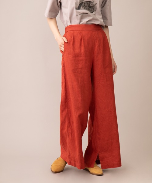 Munich(ミューニック)の「フレンチリネンキャンバス スリットフレアパンツ(その他パンツ・レディース・ブラック/ナチュラル/グレイッシュブルー/ダークオレンジ・S/M/XS)」の4枚目の写真