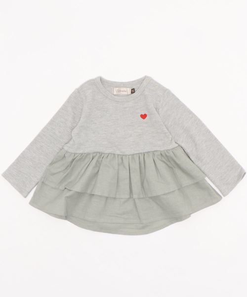 D.fesense（ディーフェセンス）の「【D.fesense /ディーフェセンス】裾フリルワッフルトップス（Tシャツ/カットソー・キッズ・オフホワイト/グレー/ブラック・80ｃｍ/90cm/100cm/110cm）」の3枚目の写真