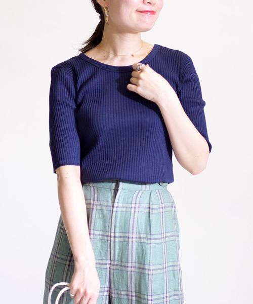SHIPS(シップス)の「ライトテレコ 5/S トップス◇(Tシャツ/カットソー・レディース・ホワイト/ネイビー/イエロー/ワインレッド/ブルー/ブラック/ベージュ・ONE SIZE)」の4枚目の写真