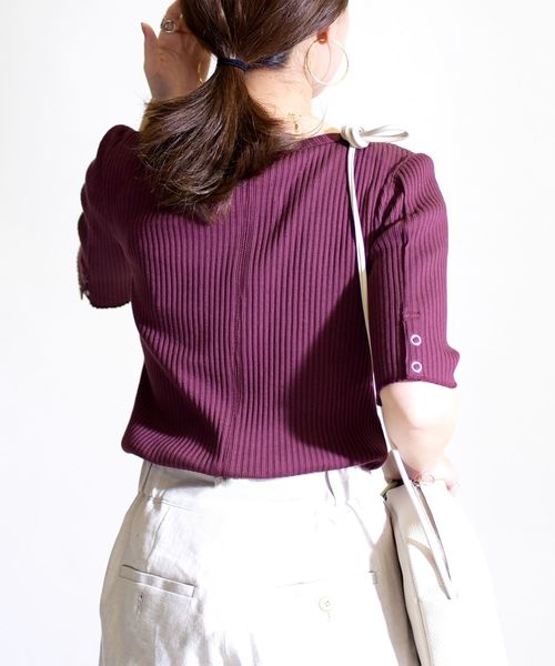 SHIPS(シップス)の「ライトテレコ 5/S トップス◇(Tシャツ/カットソー・レディース・ホワイト/ネイビー/イエロー/ワインレッド/ブルー/ブラック/ベージュ・ONE SIZE)」の7枚目の写真