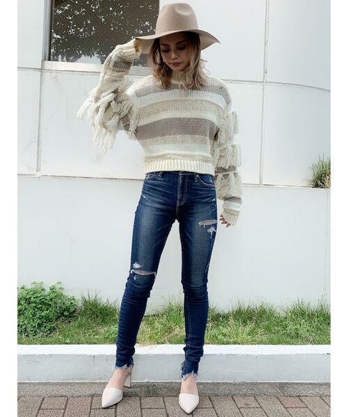 GYDA（ジェイダ）の「HEMダメージスキニーデニムパンツ（デニムパンツ・レディース・インディゴブルー/ブルー・SMALL/MEDIUM/X-SMALL）」の6枚目の写真