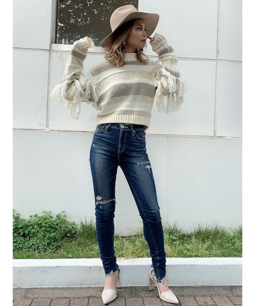 GYDA（ジェイダ）の「HEMダメージスキニーデニムパンツ（デニムパンツ・レディース・インディゴブルー/ブルー・SMALL/MEDIUM/X-SMALL）」の7枚目の写真