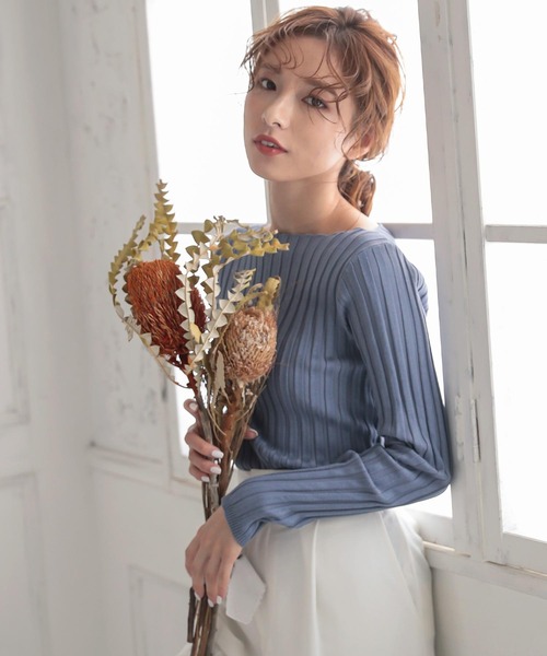 KOBE LETTUCE（コウベレタス）の「太リブボートネックニットトップス（ニット/セーター・レディース・ブラック/ブラウン/ホワイト系その他/ブルー系その他/パープル系その他・1）」の15枚目の写真