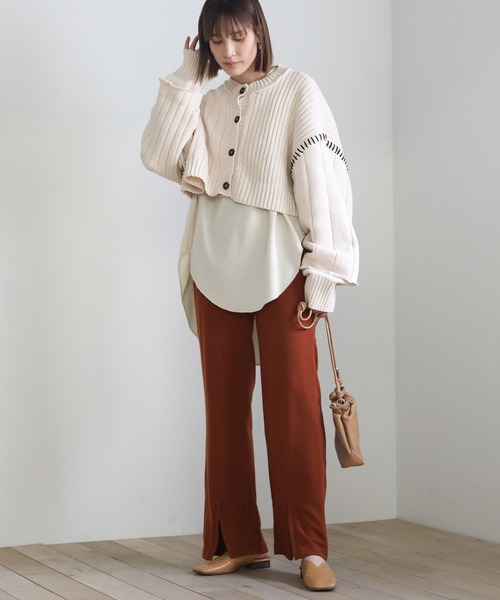 select MOCA(セレクトモカ)の「ステッチデザインダメージショートニット(ニット/セーター・レディース・ホワイト/チャコール・FREE)」の7枚目の写真