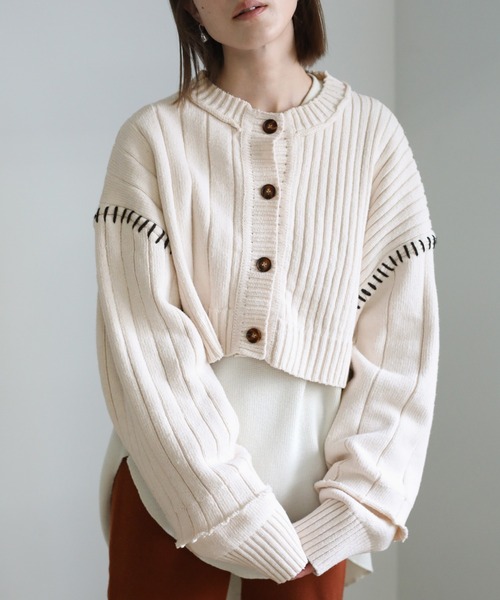 select MOCA(セレクトモカ)の「ステッチデザインダメージショートニット(ニット/セーター・レディース・ホワイト/チャコール・FREE)」の8枚目の写真
