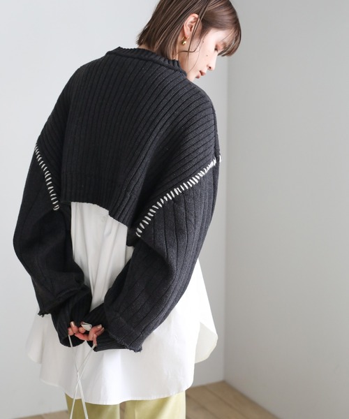 select MOCA(セレクトモカ)の「ステッチデザインダメージショートニット(ニット/セーター・レディース・ホワイト/チャコール・FREE)」の12枚目の写真