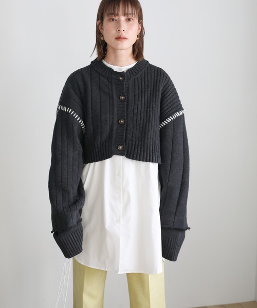 select MOCA(セレクトモカ)の「ステッチデザインダメージショートニット(ニット/セーター・レディース・ホワイト/チャコール・FREE)」の11枚目の写真